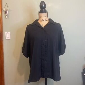 Forever 21 Womens Casual Concealed Button Cuffed Sleeve Shirt Blouse Black Large
